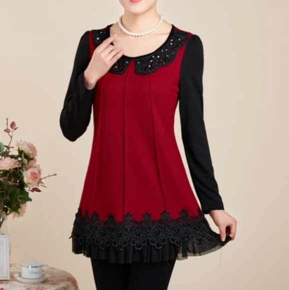 Dresses & Skirts - Korean Red and Black dress size S looks so cute totally new never worn